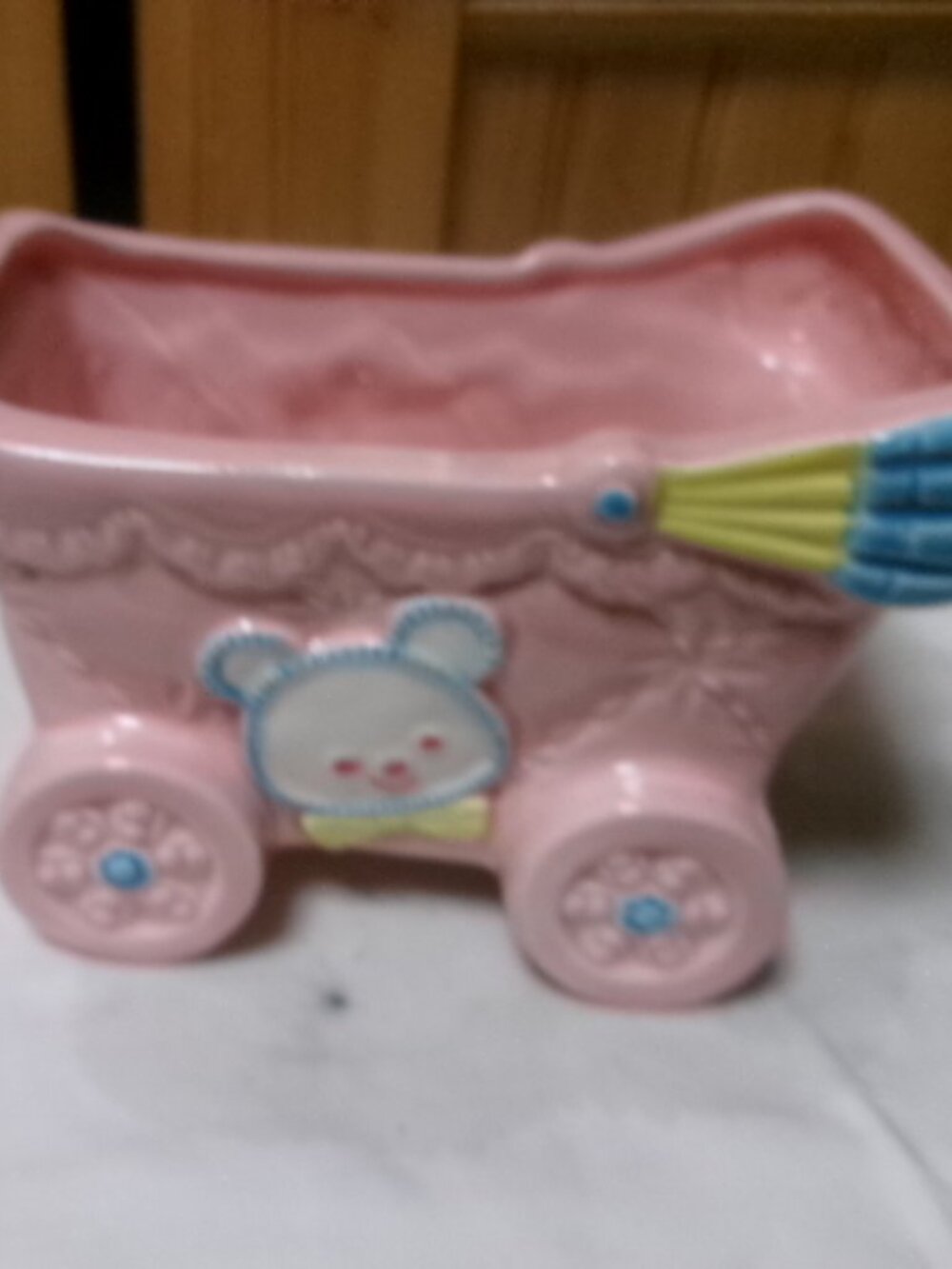 Cottage core nursery accents Napco Japan bassinet planter mint